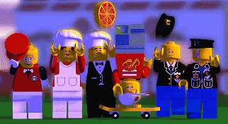 LEGO Island characters celebrating